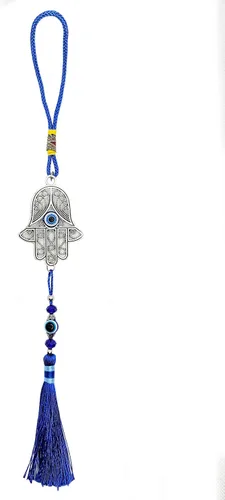 Vista 7 de LUCKBOOSTIUM Llavero de elefante de ojo malvado con borla de cuentas azules, dije decorativo para auto de mal de ojo y accesorio para colgar