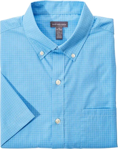 Vista 11 de Van Heusen Camisa de cuadros de manga corta con cuello abotonado para hombre sin arrugas