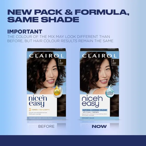 Vista 3 de Clairol Nice'n Easy Tinte Permanente para el Cabello, 3 Castaño Negro Color de Cabello, Paquete de 3 3 marrón negro