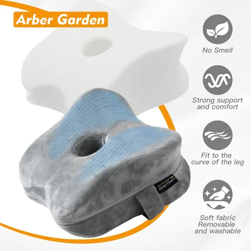Vista 6 de Almohada de rodilla para dormir de lado con funda de terciopelo suave, correa fija para moverse, agujero central transpirable, almohada de espuma