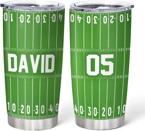 Vista 9 de Hyturtle Vaso de fútbol personalizado – Vaso de acero inoxidable con nombre personalizado de 20 onzas con tapa con pajilla, regalos de fútbol