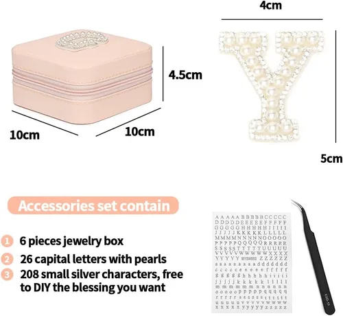 Vista 2 de 6 cajas de joyería de viaje personalizadas con 26 letras (A-Z) DIY tus letras personalizadas regalos femeninos mini cajas de joyería, aretes