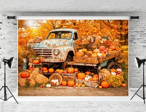 Vista 24 de Kate Fondo de fotografía para el día de Acción de Gracias, otoño, calabaza, decoración del hogar, fondo para niños, fiesta, estudio (7 x 5 pies)