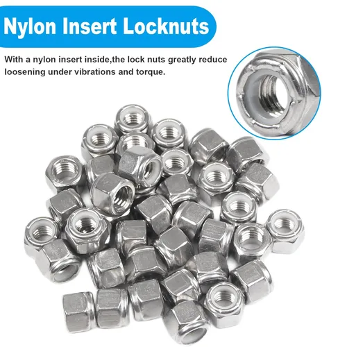 Vista 4 de 110 tuercas hexagonales de nailon de 1/4 "-20, acero inoxidable 304
