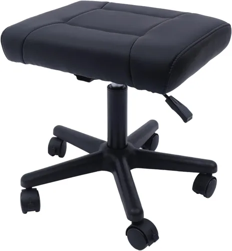 Vista 2 de Reposapiés de oficina, taburete de pie debajo del escritorio con ruedas, taburete de oficina de altura ajustable, taburete ergonómico de cuero