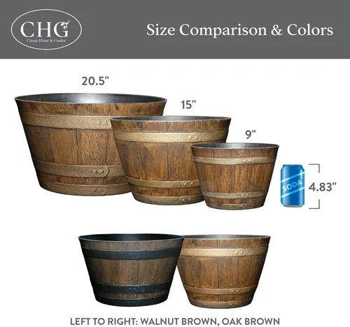 Vista 6 de Macetas de Barril de Whiskey Classic Home & Garden - Maceta de Flores con Acabado de Madera - Elegantes Macetas de Jardín - Macetas de Resina