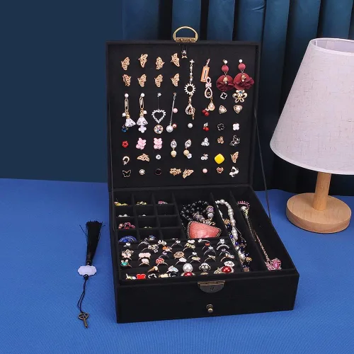 Vista 2 de GYJOYERO Joyero para mujer con cerradura de 3 capas organizador de joyas grande estuche de almacenamiento para aretes collares anillos pulseras
