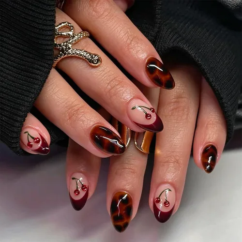 Vista 23 de Uñas postizas medianas a presión de almendra para mujer, uñas postizas Color-2