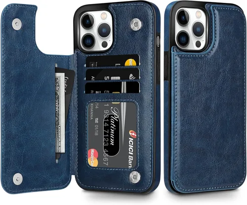 Vista 15 de HianDier Funda tipo cartera compatible con iPhone 13 Pro MAX 5G de 6.7 pulgadas, funda protectora delgada con ranuras para tarjeta de crédito, tapa