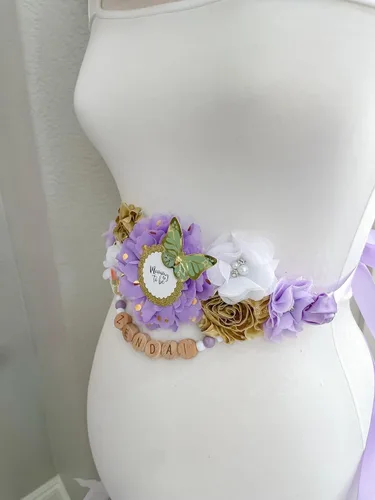 Vista 6 de Butterfly Purple Maternity Sash for Baby Shower, Mom to Be Sash for Shower, Butterfly Purple Theme Baby Shower, Butterfly Purple Sash