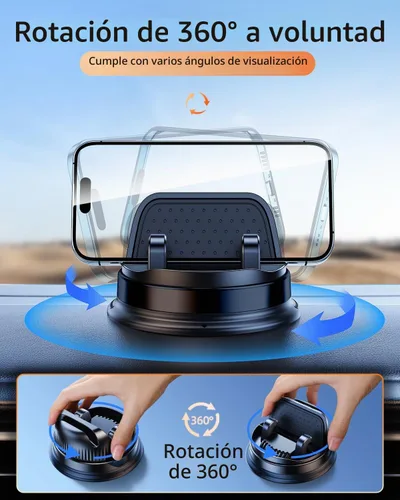 Vista 4 de Soporte para teléfono celular de salpicadero, soporte de teléfono móvil multifuncional para automóvil, soporte de teléfono de coche giratorio