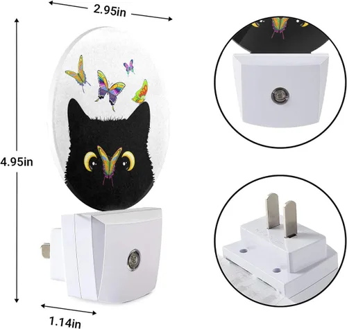 Vista 6 de EKOBLA Luces nocturnas con forma de gato y mariposas, enchufables a la pared, mariposa en la nariz del gato, lindas luces nocturnas enchufables