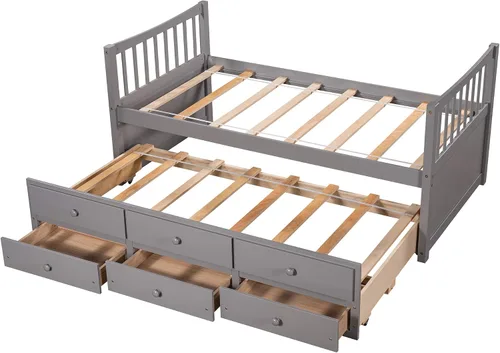 Vista 5 de Cama doble capitán con nido y cajones para niños, adolescentes y adultos, gris