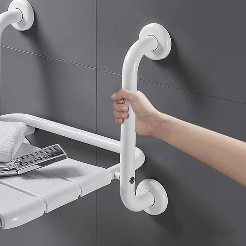 Vista 4 de Silla de ducha para ducha interior, asiento de ducha plegable para ancianos, silla de ducha montada en la pared con pierna ajustable, capacidad