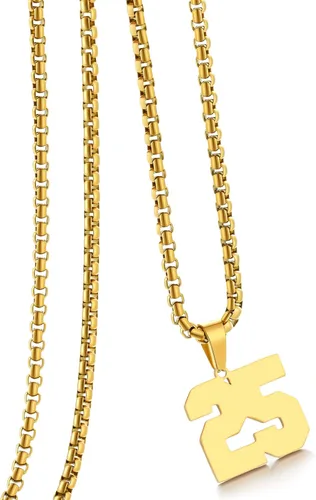 Vista 90 de Collar de Número Dorado para Hombre, Cadena de Acero Inoxidable con Colgante de Número para Atletas, Joyería Deportiva Personalizada para Niños