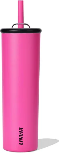 Vista 15 de Vaso de caramelo, botella de agua aislada de acero inoxidable de 25 onzas, tapa 2 en 1 con popote flexible, sin BPA, apto para vasos, apto