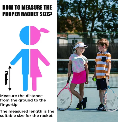 Vista 4 de AMA SPORT Raqueta de tenis para niños pequeños, kit de iniciación de raqueta de tenis de 17 a 25 pulgadas para niñas y niños con bolsa de nailon