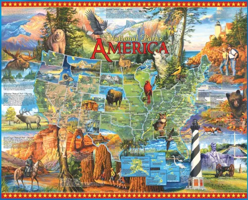 Vista 2 de White Mountain Puzzles National Parks - Rompecabezas de 1000 piezas Piezas grandes, regalo para adultos y familia, 24 x 30 pulgadas, mapa
