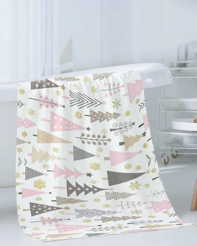 Vista 3 de Juego de toallas de baño de árbol rosa de Navidad, juego de toallas de mano de microfibra para baño, cocina, playa, toallas decorativas suaves