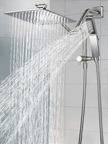 Vista 7 de G-Promise Cabezal de ducha de lluvia de metal completo de 10 pulgadas con modo de lavado de potencia incorporado manual, desviador de 3 vías