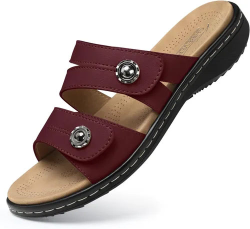 Vista 15 de SHIBEVER Sandalias planas para mujer: antideslizantes, con soporte para el arco, ortopédicas, para fascitis plantar, cómodas sandalias para caminar