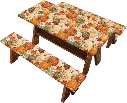 Vista 34 de Juego de 3 calcetines de árbol de Navidad de dibujos animados y galletas, funda de mesa de picnic ajustable con funda de banco, manteles Calcetines