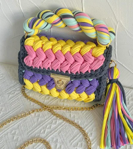 Vista 5 de Bolso cruzado para mujer, bolso de hombro de punto de hilo grueso, bolso de mano tejido a mano, bolso de noche con solapa
