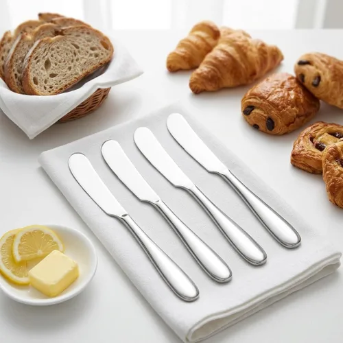 Vista 4 de Juego de 4 cuchillos de mantequilla, cuchillo de paté esparcidor de queso, mango grueso y suave, material de seguridad alimentaria, acero inoxidable