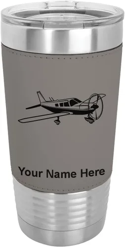 Vista 16 de LaserGram Vaso aislado al vacío de 20 onzas, avión de ala baja, grabado personalizado incluido (piel sintética, estilo béisbol)