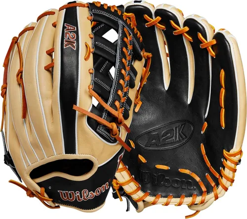 Vista 10 de Wilson 2024 A2K SuperSkin Spin Control 12.75 pulgadas 8010 Guante de béisbol Rubio/Negro/Bronceado Saddle