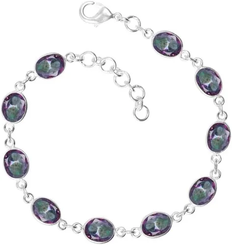 Vista 4 de Pulsera de piedras preciosas, pulsera ajustable con superposición de plata para mujeres y niñas, regalos de Navidad