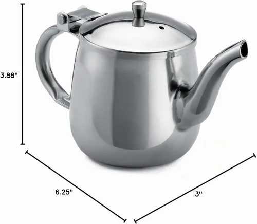 Vista 2 de TableCraft GN10 - Tetera de cuello de cisne de 10 onzas, acero inoxidable, diseño elegante y compacto, perfecta para uso de un solo servicio, solo