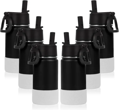 Vista 22 de Volhoply Botella de agua de acero inoxidable aislada de 14 onzas con tapa de pajita y funda de silicona, sin BPA, fácil de usar para niños y niñas