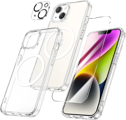 Vista 10 de Maxdara - Carcasa magnética transparente para iPhone 13 con protector de pantalla, transparente Funda transparente delgada 3 en 1 con protector