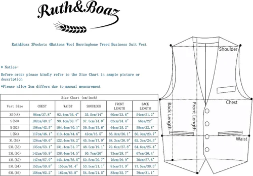 Vista 7 de Ruth&Boaz Chaleco de traje de negocios de tweed de lana de espiga de 3 bolsillos 4 botones