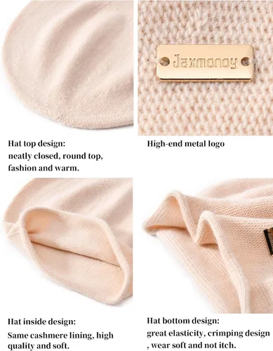 Vista 5 de jaxmonoy Gorro de punto holgado de cachemira para mujer, gorro de invierno suave y cálido de lana para mujer