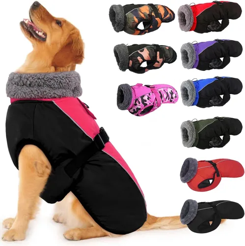 Vista 26 de IECOii - Abrigo extracálido para perro, chaqueta reflectante ajustable, invernal, suave, cuello alto, hebilla, forro de vellón, para clima frío