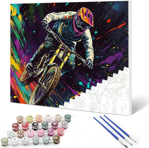 Vista 11 de Aihonmin Paquete de 6 pinturas por números para adultos, amantes de los automóviles, kit de pintura por números, sobre lienzo para principiantes