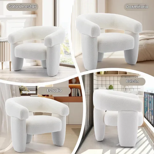Vista 6 de Silla de barril moderna de mediados de siglo, tipo Accent, cómoda, tapizada, redonda, con diseño de montaje, sillón de salón de estilo Sherpa Boucle