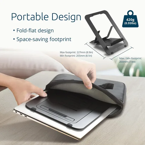 Vista 5 de Kensington Adjustable Aluminum Laptop Stand for Desk, Ultra-Slim Lightweight Foldable Portable Notebook Holder, Anti-Slip Silicone Tablet Mount for