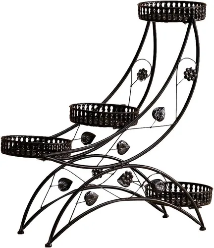 Vista 16 de Soporte de flores de hierro forjado interior,Soporte para macetas de pie en el piso,Soporte para plantas escalonadas para sala de estar, balcón rojo
