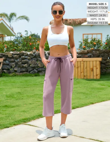 Vista 2 de SPECIALMAGIC Pantalones capri de yoga para mujer, pantalones capri cargo de pierna recta con 5 bolsillos