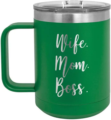 Vista 13 de WIFE MOM BOSS Black 15 oz Coffee Cup w/Slide Top Lid Insulated Travel Coffee Mug Birthday Or Christmas Gift Ideas From Women or Men Compare To