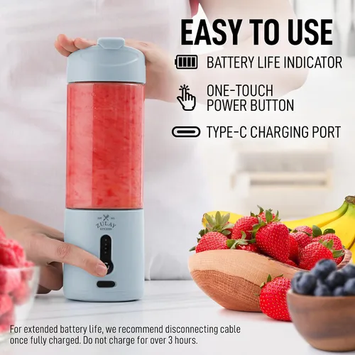 Vista 3 de Zulay Kitchen Licuadoras personales de 18 onzas que trituran el hielo, licuadora de viaje inalámbrica recargable por USB-C, licuadora portátil