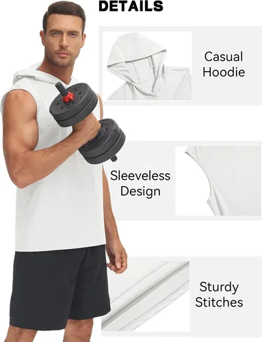 Vista 5 de MAGCOMSEN Camiseta sin mangas con capucha para hombre, de algodón, ajuste regular, para verano, casual