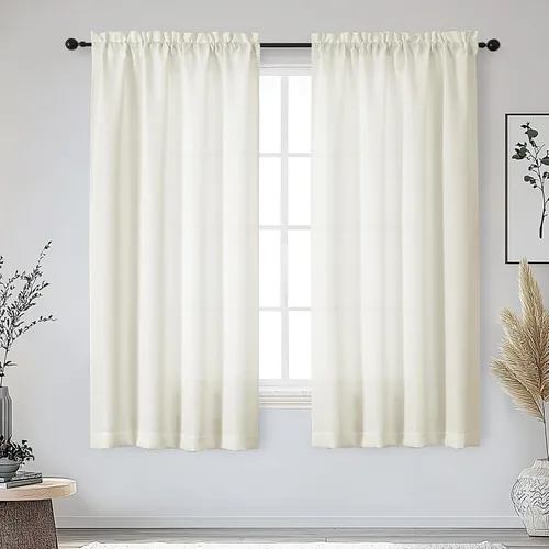 Vista 14 de OWENIE Bob Juego de 2 Paneles de Cortinas Negras de Cocina para Ventanas de 36 Pulgadas de Largo, Cortinas Cortas de Café con Textura de Lino