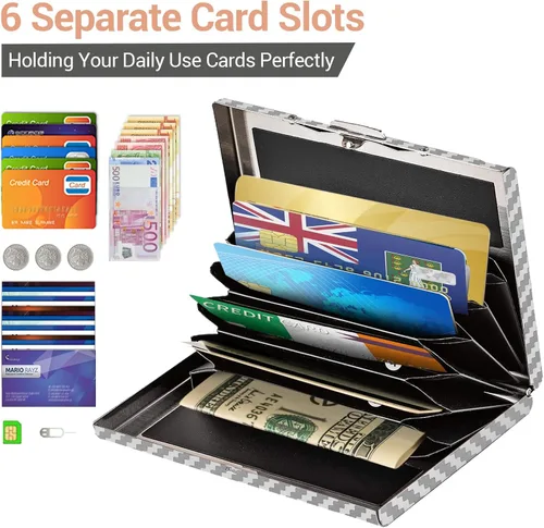 Vista 41 de BONSYL® Soporte para tarjetas de crédito, cartera delgada de metal con bloqueo RFID, con 6 ranuras para tarjetas, para mujeres y hombres.