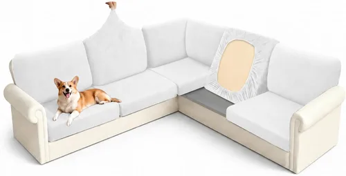 Vista 18 de Arfntevss - Fundas para sofá modular en forma de L de 5 asientos, fundas elásticas ajustadas para cojín de sofá de esquina para perros, protector