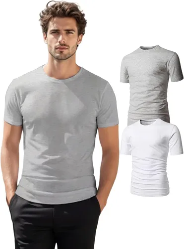Vista 17 de H2H Camisetas para hombre - Pack de varias unidades, diseño simple, manga corta, ajuste delgado, mezcla de algodón (cuello en V/cuello redondo)