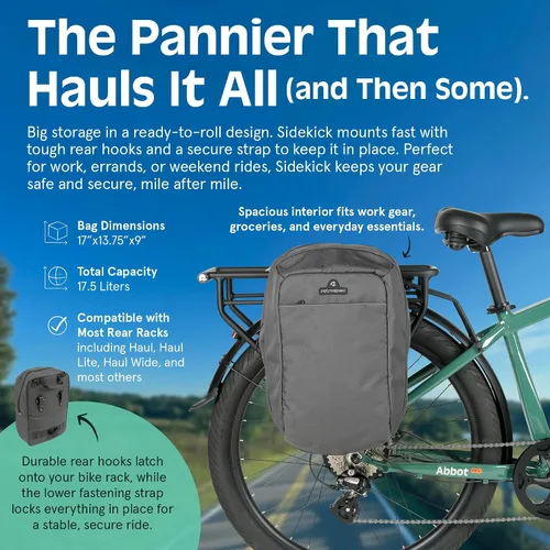 Vista 3 de Retrospec Sidekick Pannier Bike Bag - Waterproof Commuter Pannier with Laptop Sleeve, Reflective Rain Cover & Carry Strap - Eco-Friendly 600D rPET